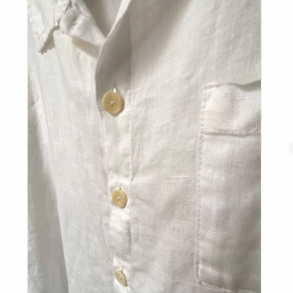 FLAX 100% Linen Short Sleeve White Collared Shirt Size M - Picture 3 of 5